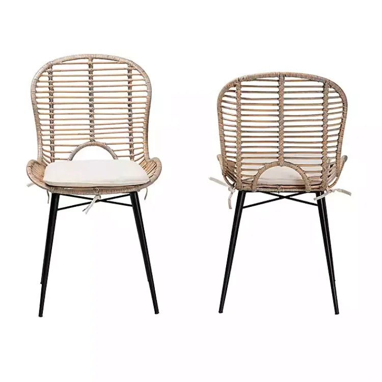 Dining Chairs-Kirklands Home Graywash Rattan Brenna Dining Chairs, Set of 2