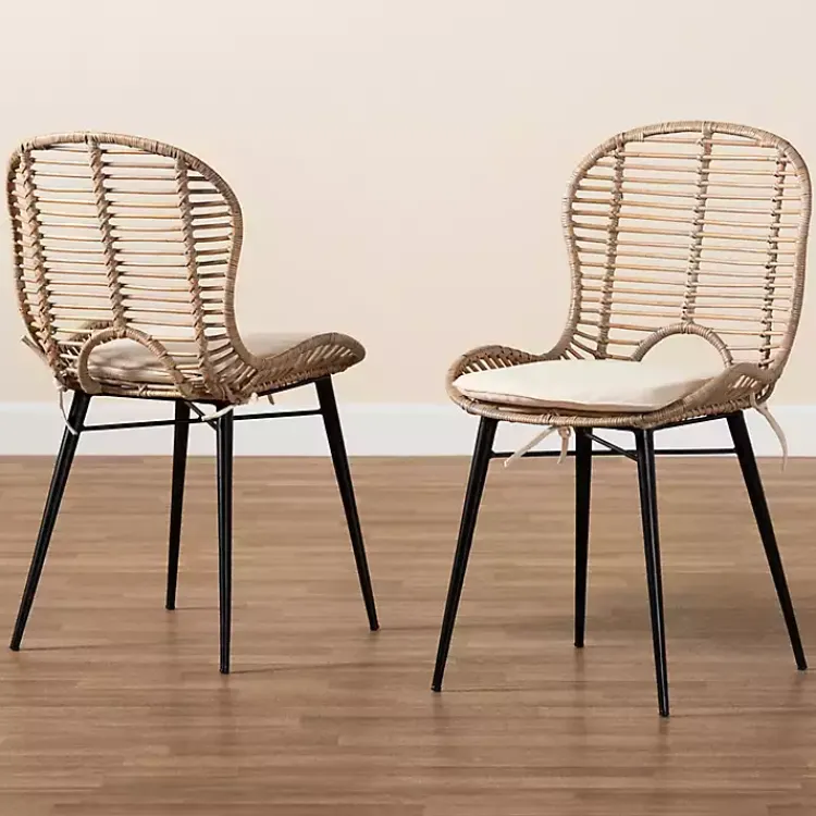 Dining Chairs-Kirklands Home Graywash Rattan Brenna Dining Chairs, Set of 2