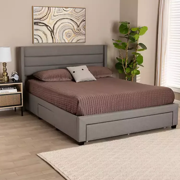Beds & Headboards-Kirklands Home Braylon Upholstered 3-Drawer Full Bed Gray