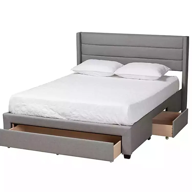 Beds & Headboards-Kirklands Home Braylon Upholstered 3-Drawer Queen Bed Gray