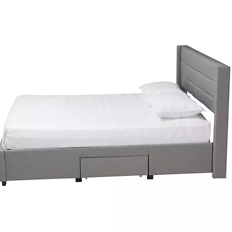Beds & Headboards-Kirklands Home Braylon Upholstered 3-Drawer Queen Bed Gray