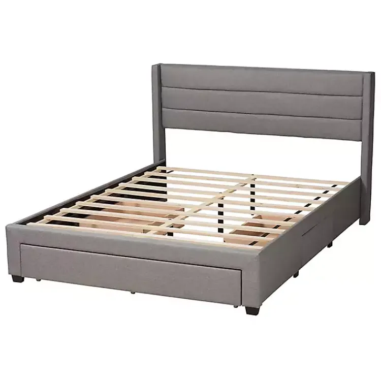Beds & Headboards-Kirklands Home Braylon Upholstered 3-Drawer Queen Bed Gray