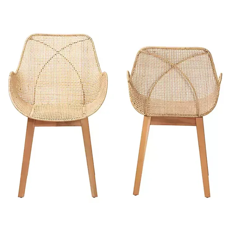 Dining Chairs-Kirklands Home Wood and Rat Flared Dining Chairs, Set of 2 Tan