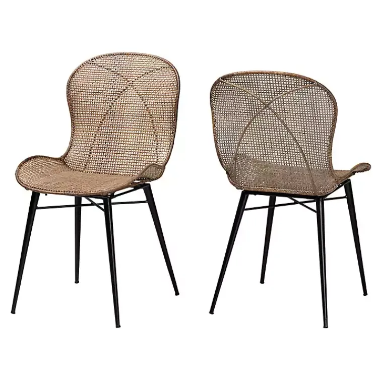 Dining Chairs-Kirklands Home Graywashed Rattan Dining Chairs, Set of 2 Brown