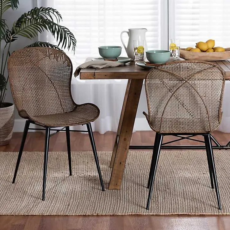 Dining Chairs-Kirklands Home Graywashed Rattan Dining Chairs, Set of 2 Brown