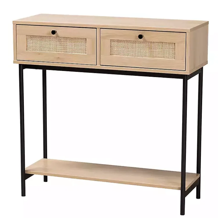 Console Tables-Kirklands Home Natural Woven Rat 2-Drawer Console Table Tan