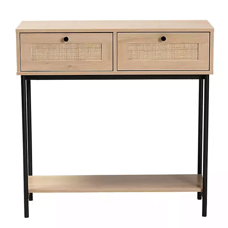 Console Tables-Kirklands Home Natural Woven Rat 2-Drawer Console Table Tan