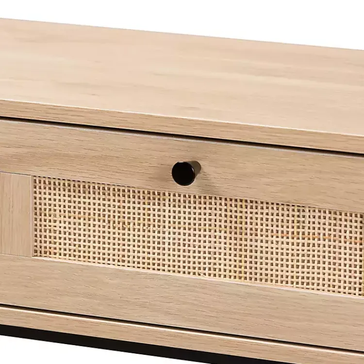 Console Tables-Kirklands Home Natural Woven Rat 2-Drawer Console Table Tan