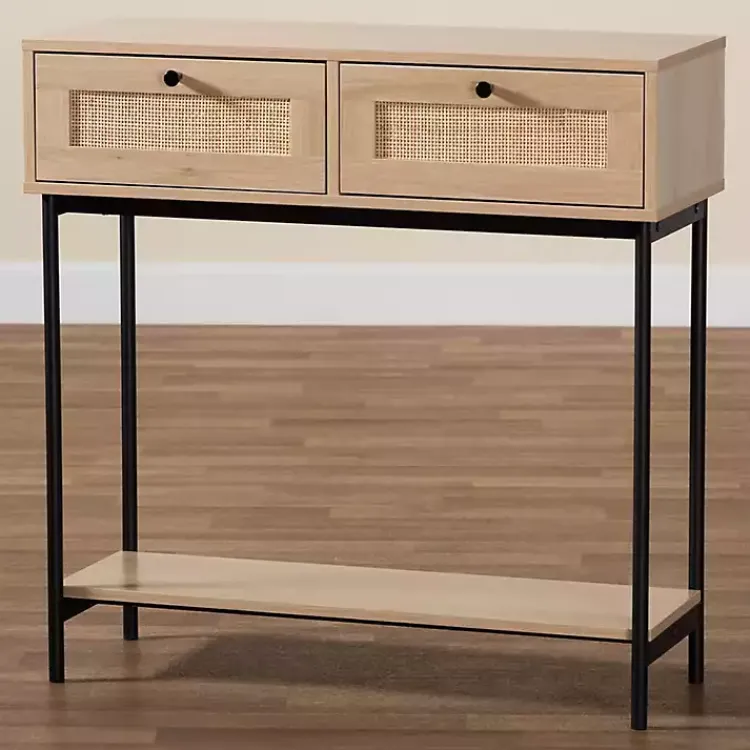 Console Tables-Kirklands Home Natural Woven Rat 2-Drawer Console Table Tan