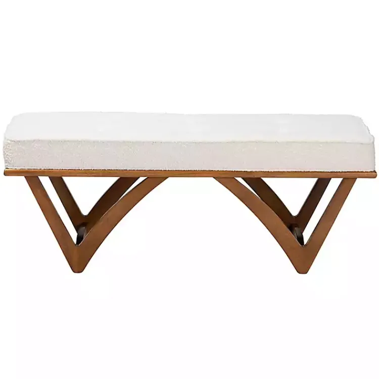 Benches & Ottomans-Kirklands Home Mid-Century Modern Boucle Angled Bench White