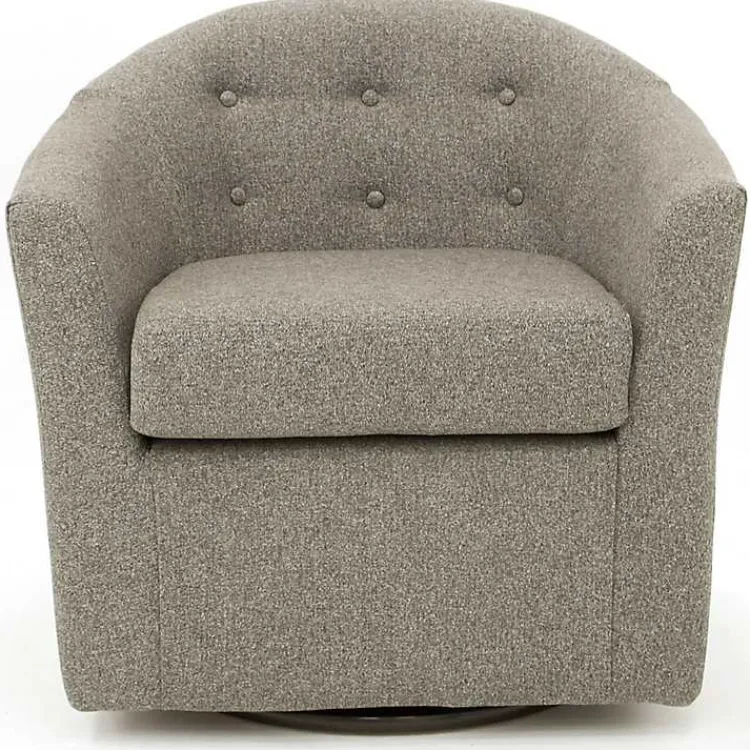 Accent Chairs-Kirklands Home Dark Tufted Swivel Barrel Accent Chair Gray