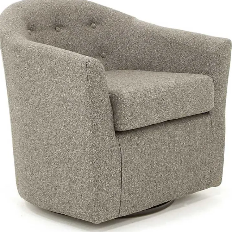 Accent Chairs-Kirklands Home Dark Tufted Swivel Barrel Accent Chair Gray