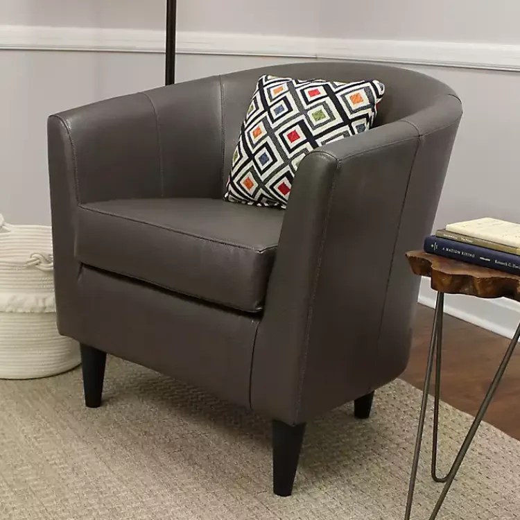 Accent Chairs-Kirklands Home Charcoal Faux Leather Winslow Accent Chair Gray