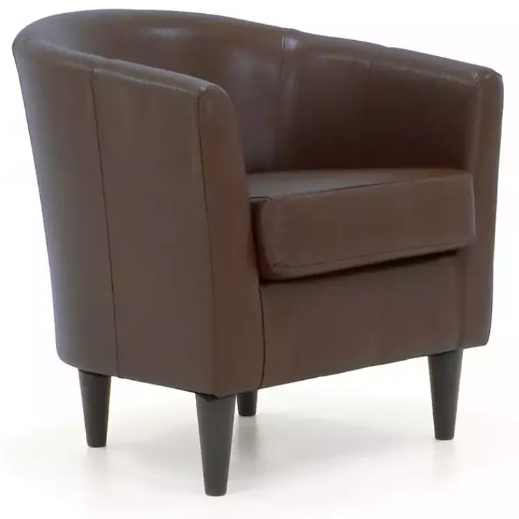 Accent Chairs-Kirklands Home Cognac Faux Leather Winslow Accent Chair Brown