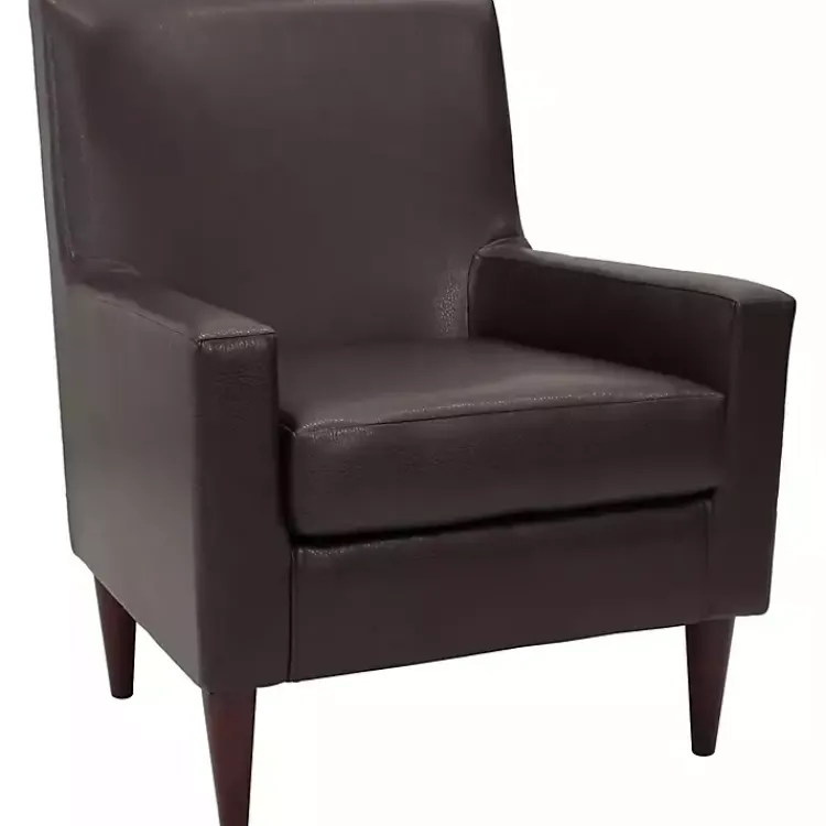 Accent Chairs-Kirklands Home Emma Walnut Faux Leather Accent Chair Brown
