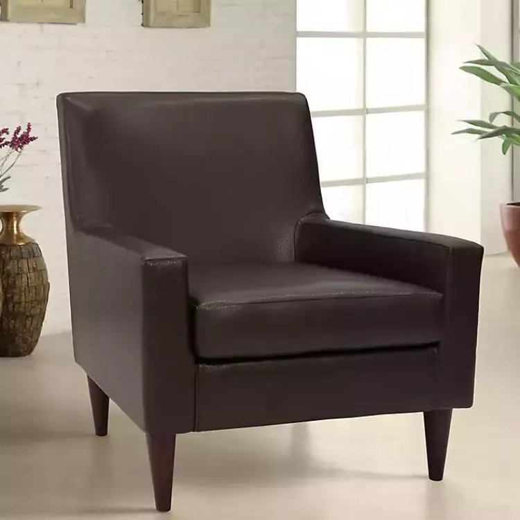 Accent Chairs-Kirklands Home Emma Walnut Faux Leather Accent Chair Brown