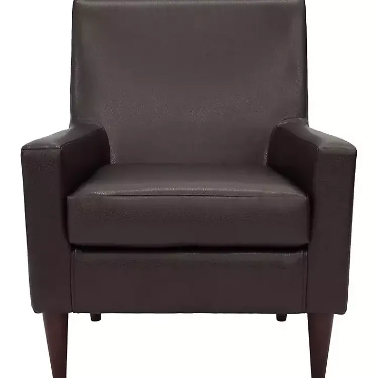 Accent Chairs-Kirklands Home Emma Walnut Faux Leather Accent Chair Brown