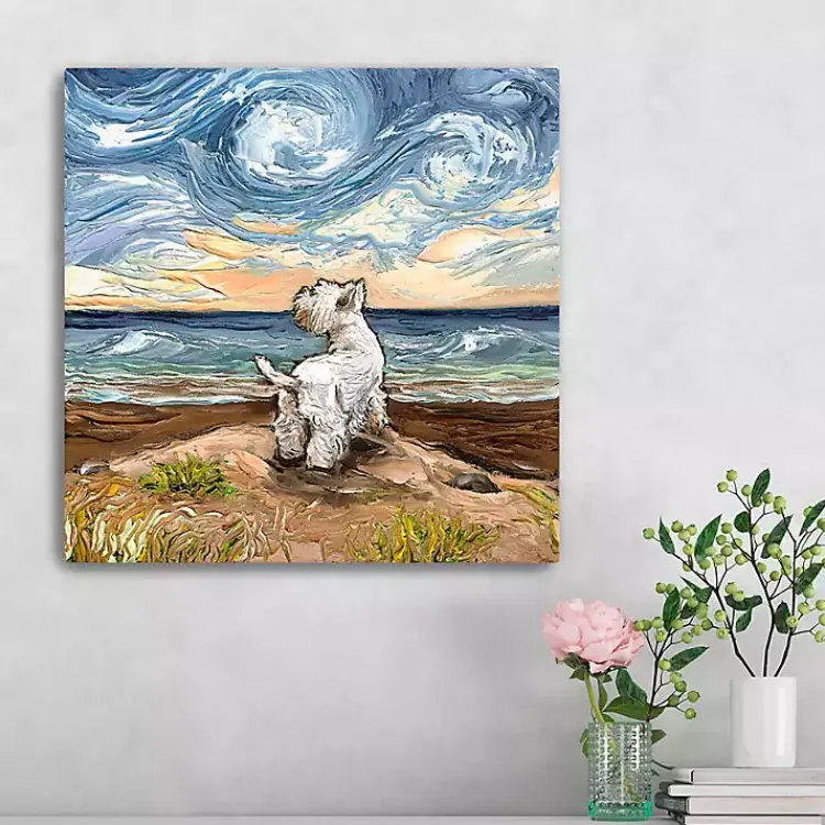 Canvas Art-Kirklands Home Aja Trier Westie Starry Beach Canvas Art Print