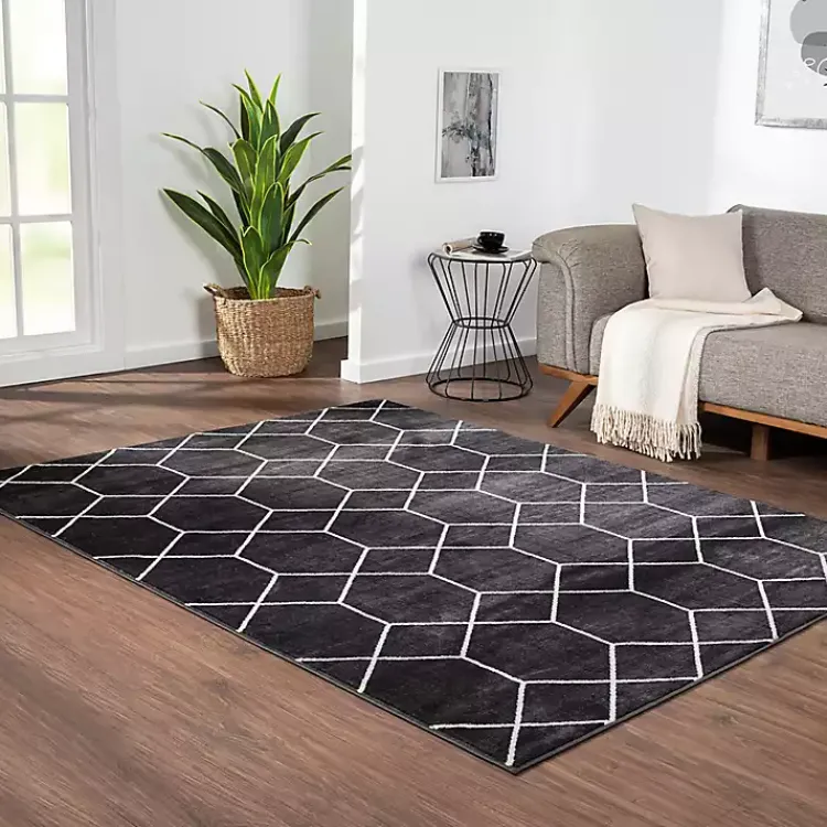 Area Rugs-Kirklands Home Black and White Trellis Woven Area Rug, 8x10