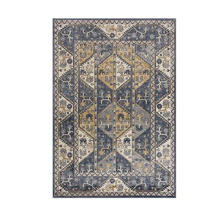 Area Rugs-Kirklands Home Blue Tile Border Area Rug, 8x10