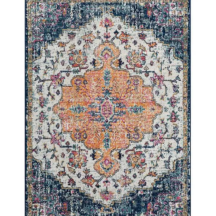 Area Rugs-Kirklands Home Blue & Orange Boho Medallion Area Rug, 5x7