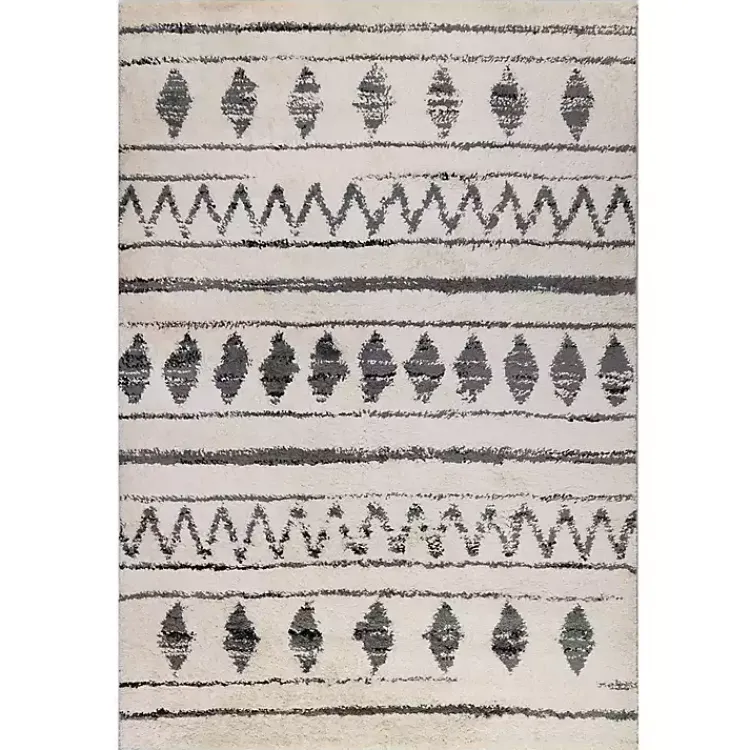 Area Rugs-Kirklands Home Cream Boho Striped Area Rug, 5x8 Ivory