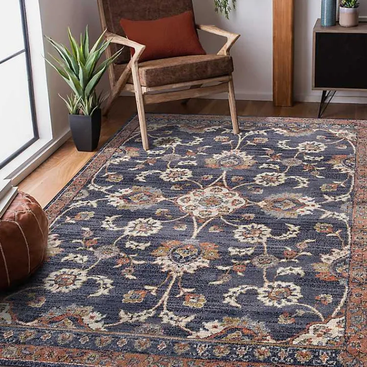 Area Rugs-Kirklands Home Navy Floral Area Rug, 5x8 Blue