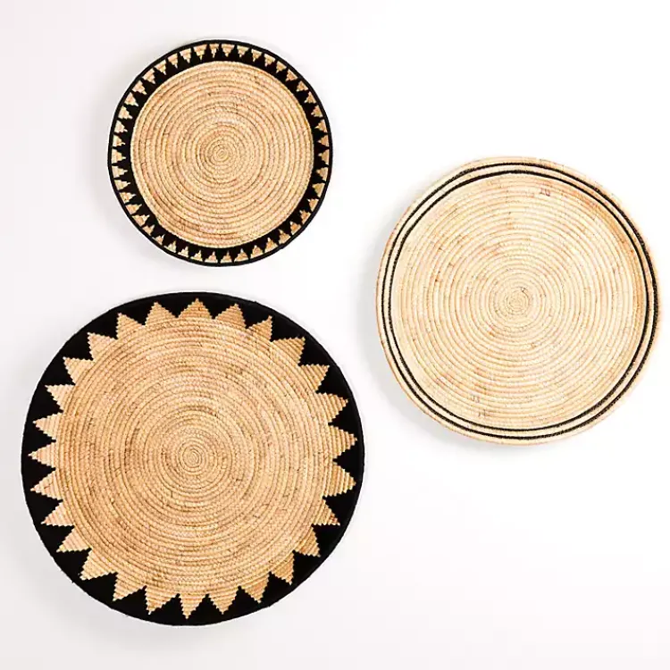 Wall Plaques-Kirklands Home Black Water Hyacinth Basket Wall Plaques, Set of 3