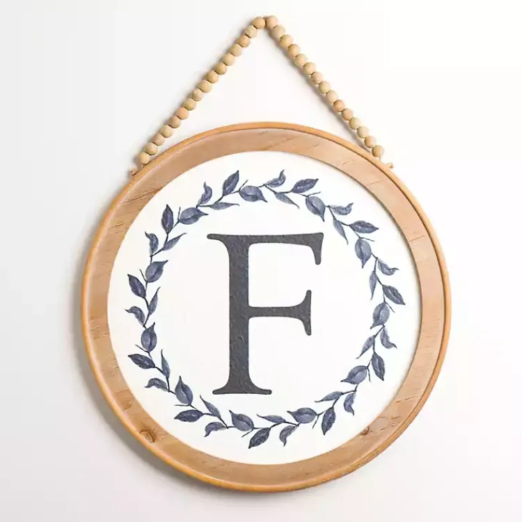 Monogram Wall Decor-Kirklands Home Blue Leaf Wreath Monogram F Wood Wall Plaque