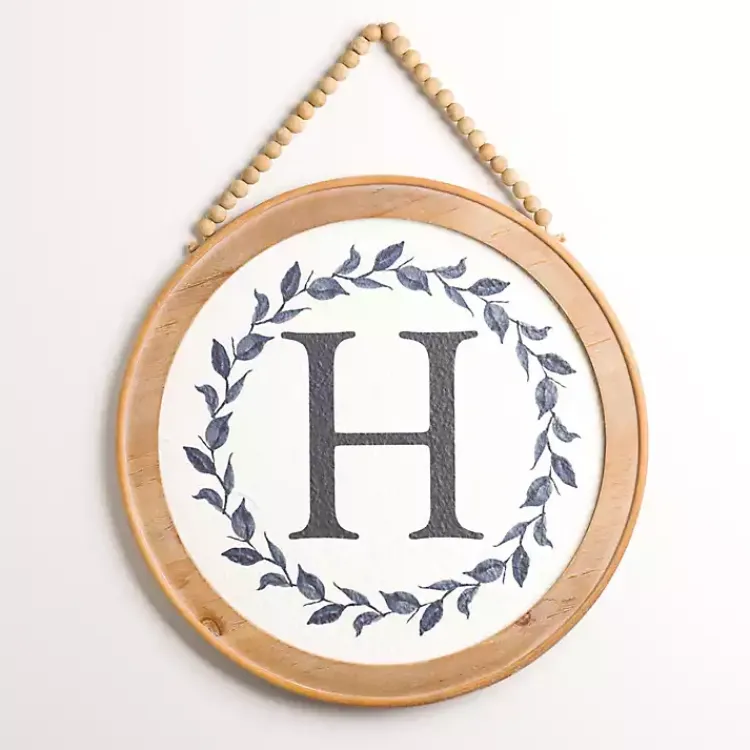 Monogram Wall Decor-Kirklands Home Blue Leaf Wreath Monogram H Wood Wall Plaque