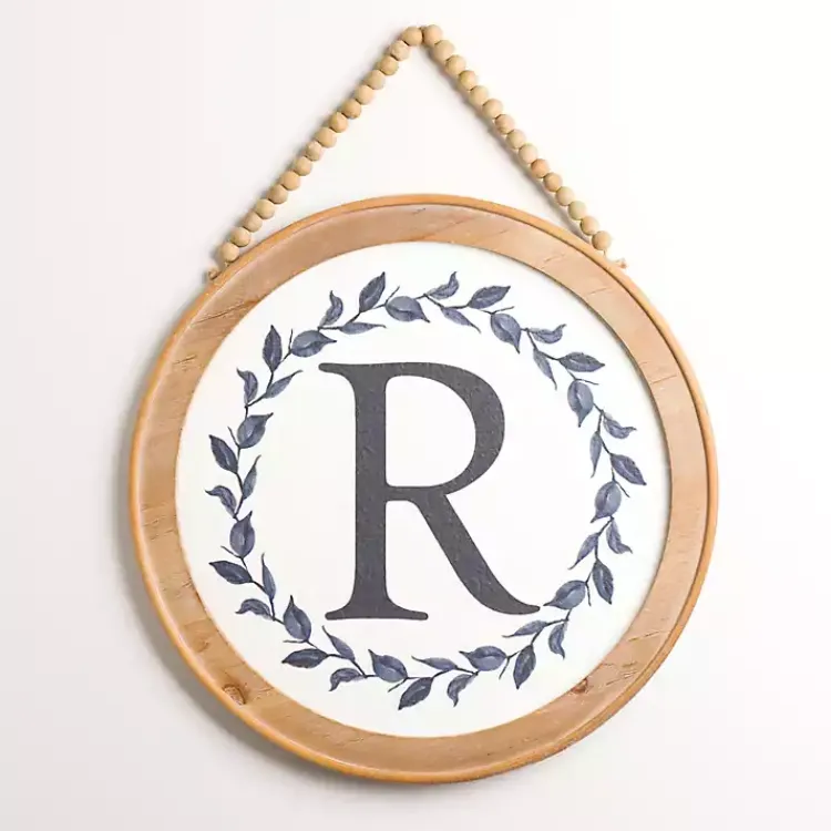 Monogram Wall Decor-Kirklands Home Blue Leaf Wreath Monogram R Wood Wall Plaque