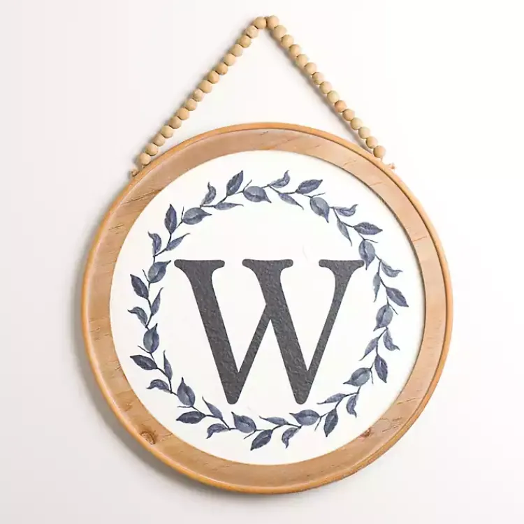 Monogram Wall Decor-Kirklands Home Blue Leaf Wreath Monogram W Wood Wall Plaque