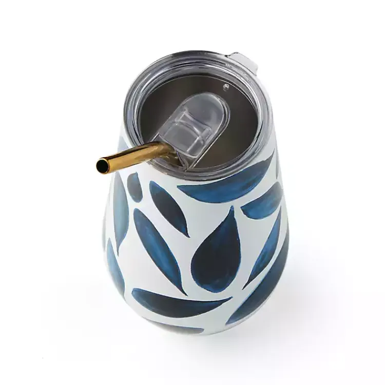 Glassware & Drinkware-Kirklands Home Bay Leaf Insulated Wine Tumbler Blue