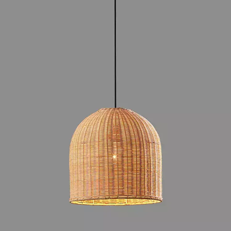 Chandeliers & Pendant Lighting-Kirklands Home Natural Woven Rat Pendant Light Tan