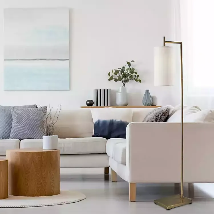 Floor Lamps-Kirklands Home Leon Antique Brass Metal Floor Lamp Gold