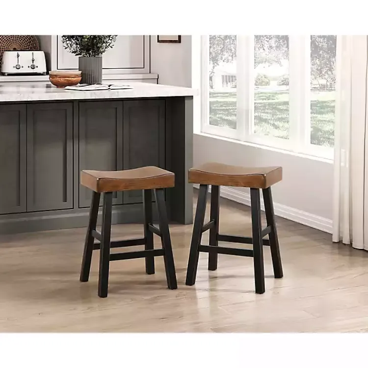 Bar Stools & Counter Height Stools-Kirklands Home Brown & Wood Counter Stools, Set of 2 Black