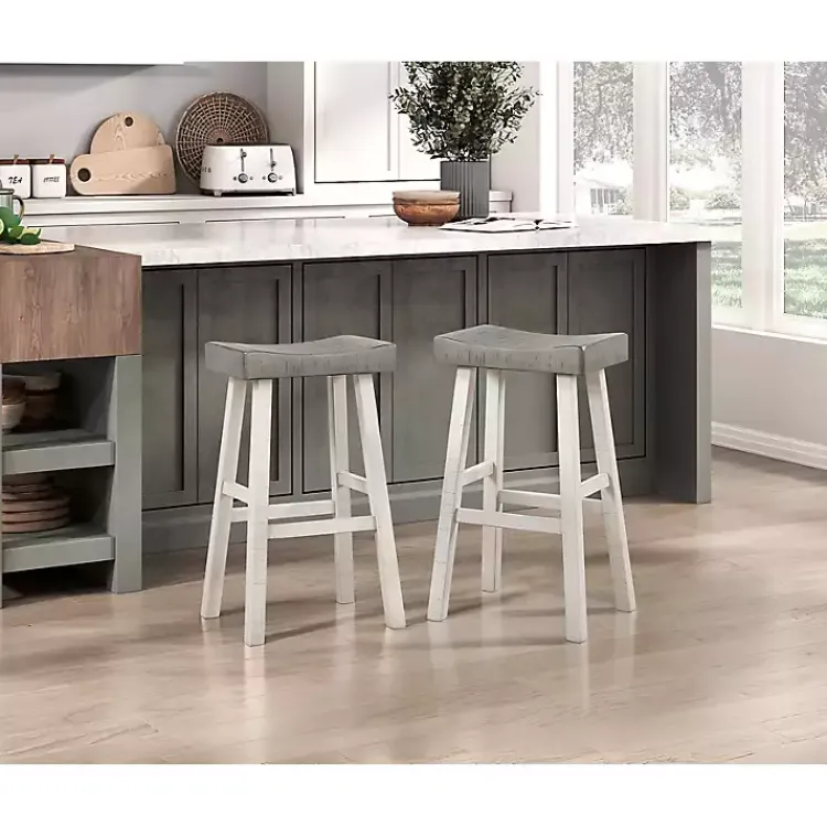 Bar Stools & Counter Height Stools-Kirklands Home & White Wood Bar Stools, Set of 2 Gray
