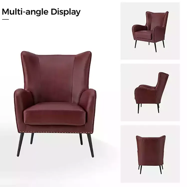 Accent Chairs-Kirklands Home Burgundy Faux Leather Accent Chair Red