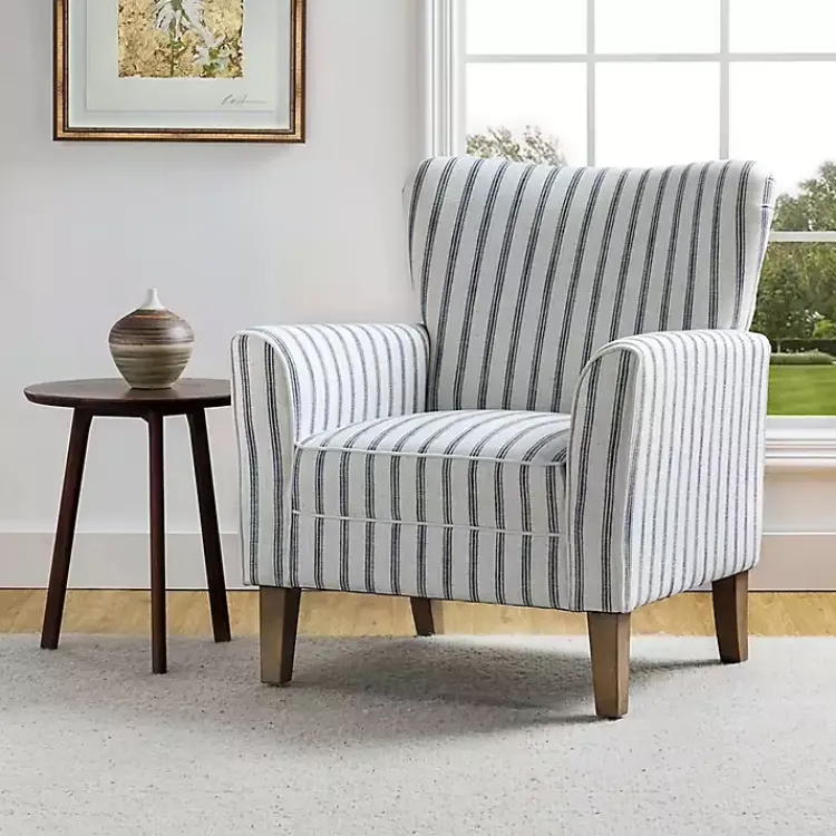 Accent Chairs-Kirklands Home Gustaf Navy Striped Armchair