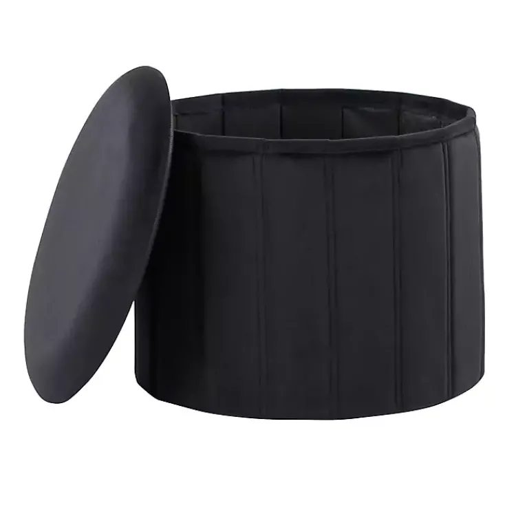 Benches & Ottomans-Kirklands Home Collapsible Storage Ottoman Black