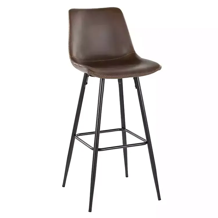 Bar Stools & Counter Height Stools-Kirklands Home Espresso Faux Leather Metal Bar Stools, Set of 2 Brown