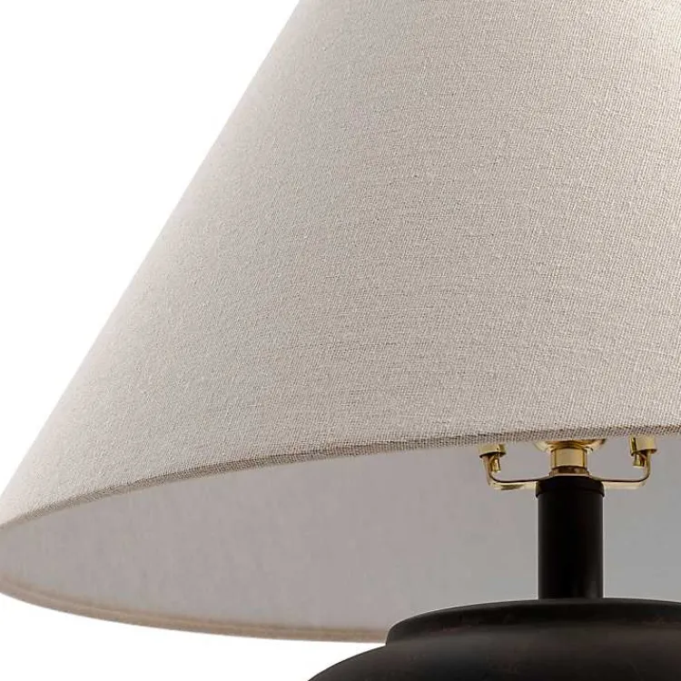 Table Lamps-Kirklands Home Black Ceramic Round Table Lamp White