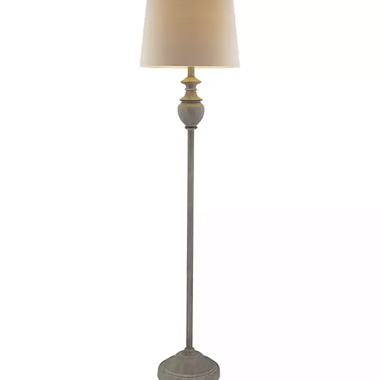 Floor Lamps-Kirklands Home Distressed Gray Hadlee Floor Lamp Tan