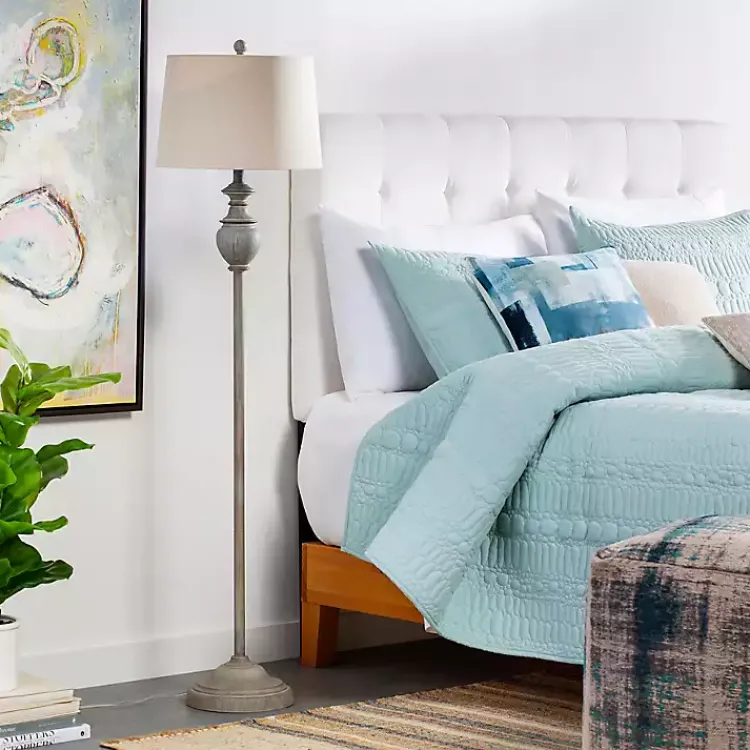 Floor Lamps-Kirklands Home Distressed Gray Hadlee Floor Lamp Tan