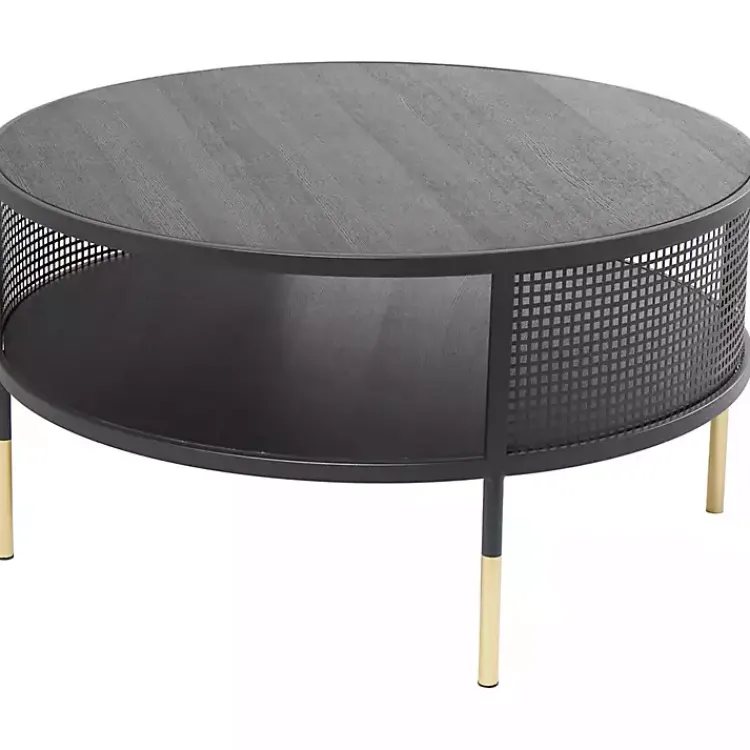 Coffee Tables-Kirklands Home & Gold Metal Mesh Round Coffee Table Black