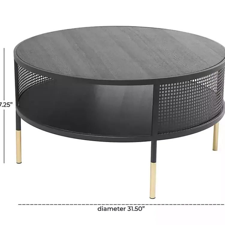 Coffee Tables-Kirklands Home & Gold Metal Mesh Round Coffee Table Black