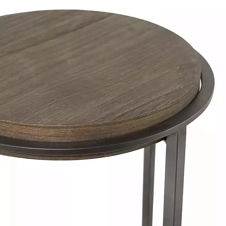 Accent & End Tables-Kirklands Home Metal & Wood Round Accent Table Gray