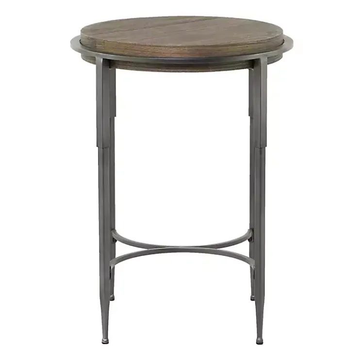 Accent & End Tables-Kirklands Home Metal & Wood Round Accent Table Gray