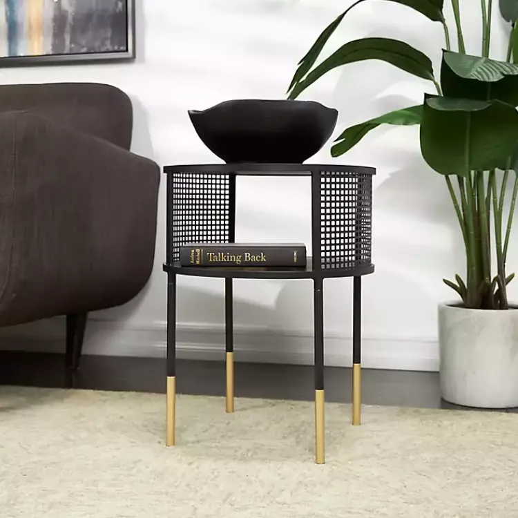 Accent & End Tables-Kirklands Home & Gold Metal Mesh Round Accent Table Black