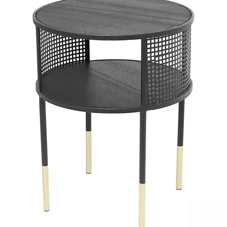 Accent & End Tables-Kirklands Home & Gold Metal Mesh Round Accent Table Black